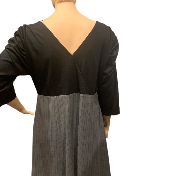 Igigi 2 Pc Look Ruched Pinstripe Dress, Plus Size 22/24 Black & Gray 3/4 Sleeves - Picture 7 of 15